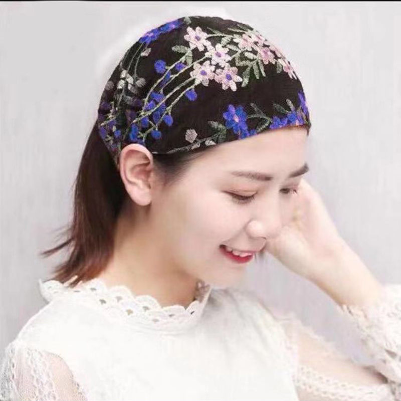 Lace mesh breathable flower hair band hair accessories headscarf headwear face towel wide edge covering white hair headband simple going out