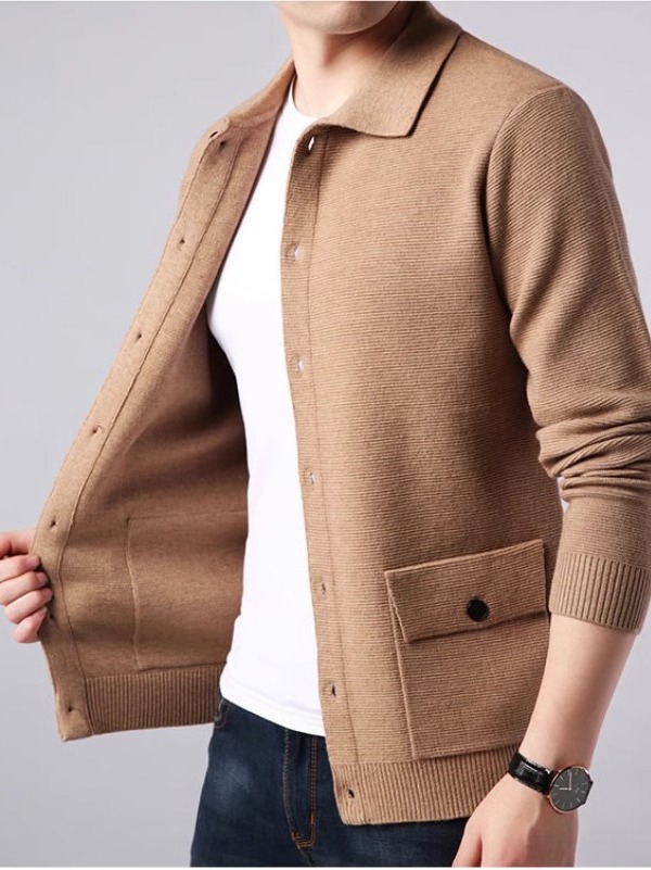 Autumn and Winter foreign trade Men's new lapel cardigan sweater Korean slim men's solid color casual sweater jacket coat