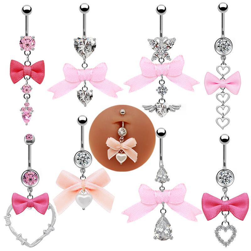 Gaibei European and American cross-border beautiful bow navel ring heart-shaped navel ring ins Japanese and Korean navel nail navel ring piercing products
