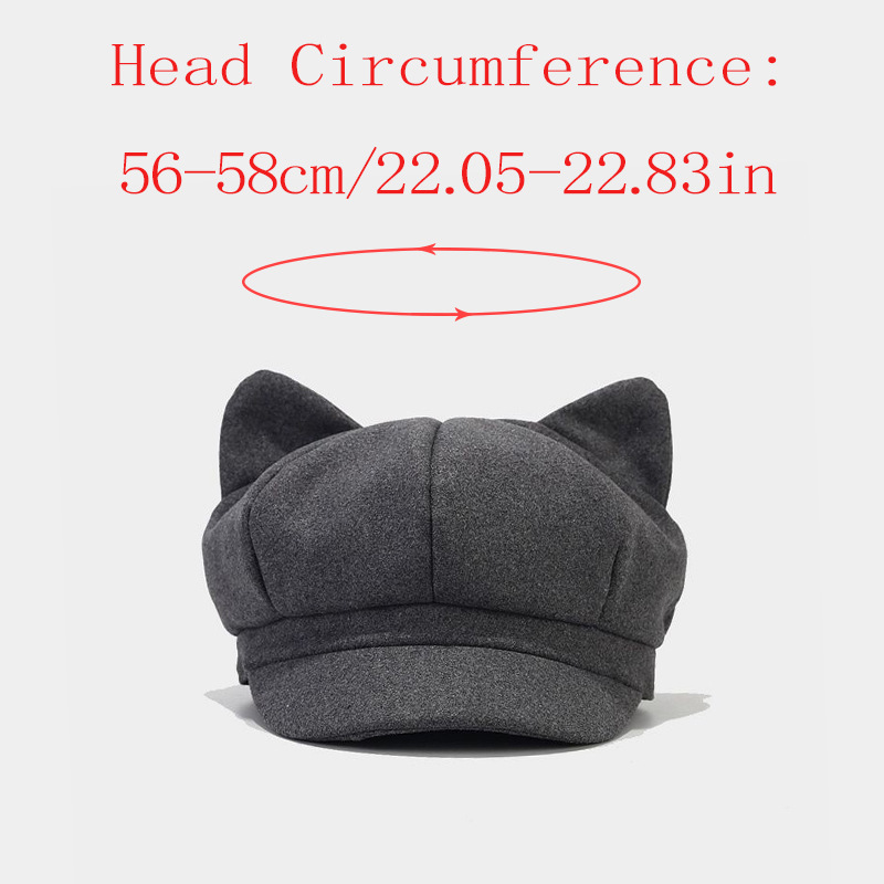 Autumn and Winter New Cute Cat Ears Cyber Celebrity Octagonal Cap British Retro Wool Cap Solid Color Trendy Painter Cap
