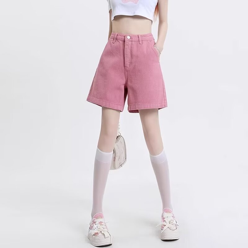 Green Dopamine Wear Denim Shorts Women's Summer New Ins-style High Waist Slimming Spice Girl A- shaped Hot Pants