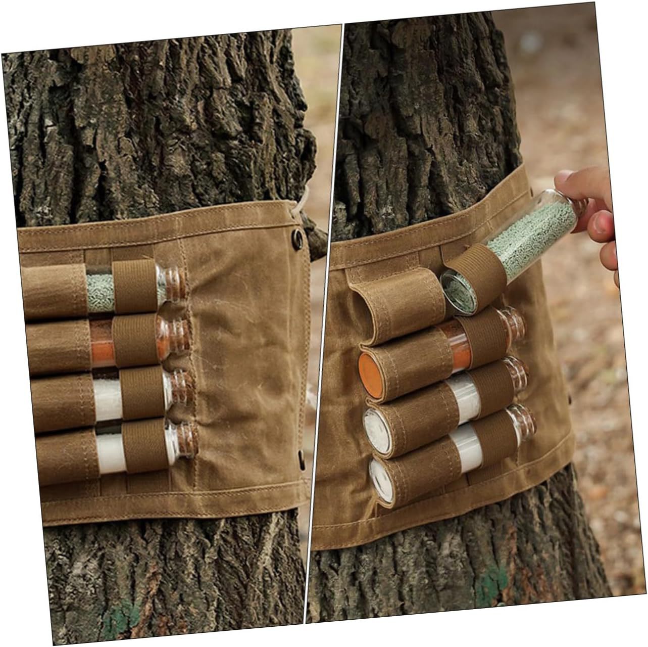 Outdoor camping seasoning bottle storage bag 9 glass seasoning bottles barbecue seasoning bottle combination suit canvas bag