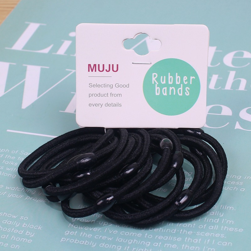 Classic basic black head rope value affordable 15 card hair rope hair ring 0.4 high elastic ponytail rubber band