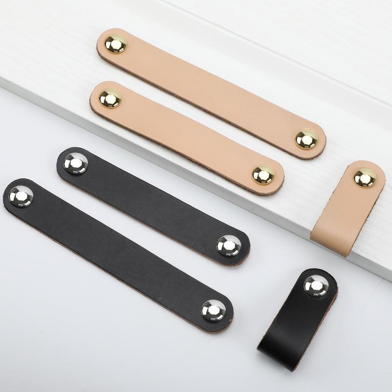 Leather handle drawer cabinet door handle Brown black leather handle wholesale anti-collision leather handle