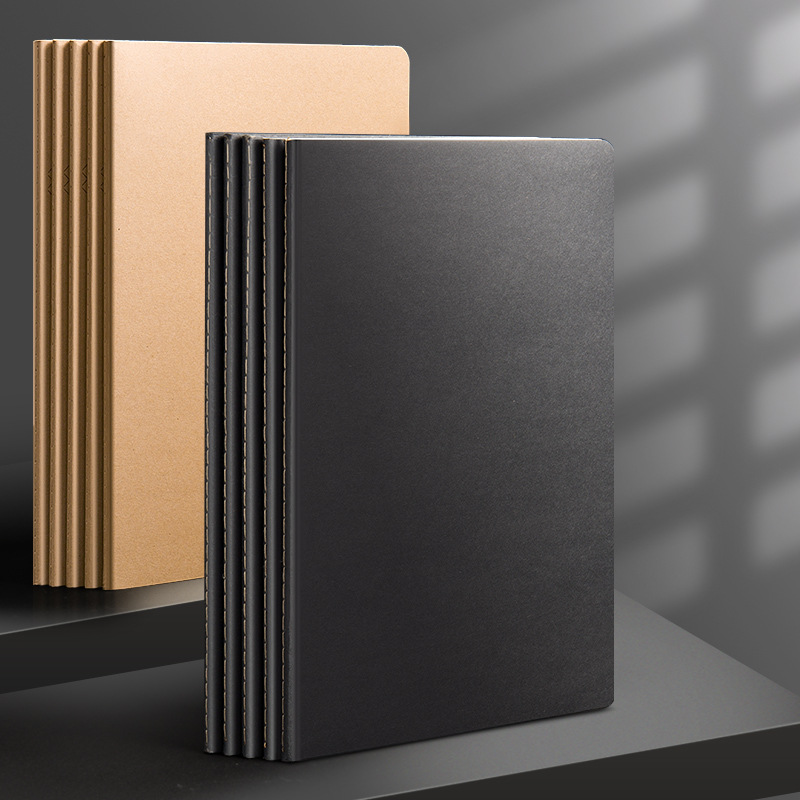 B5 thickened notebook A4 horizontal square English blank A5 black card cowhide simple car line can be diy