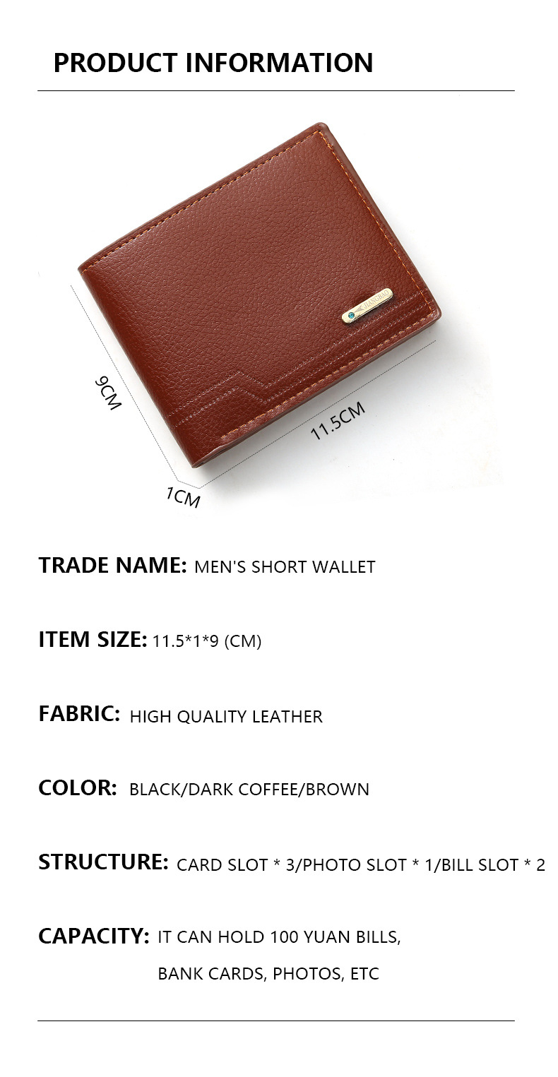 New Men's Wallet Men's Short Wallet Fashion Casual Litchi Pattern Soft Wallet Multi-Card Large Capacity Small Wallet_voghion.com