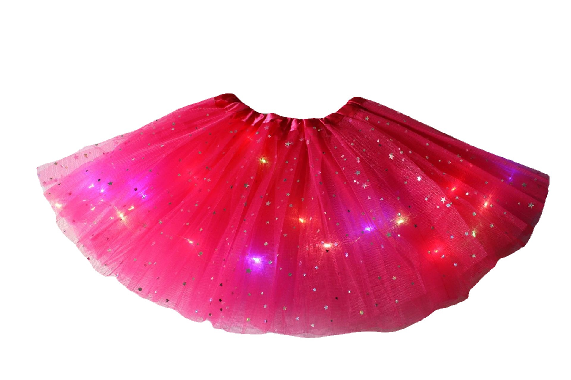 Cross-border new children's tutu skirt luminous led light with electronic mesh tutu skirt star sequins holiday supplies