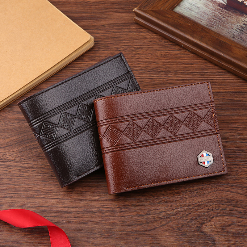 New Men's wallet short wallet men's youth fashion casual embossed multi-card position thin soft wallet coin purse