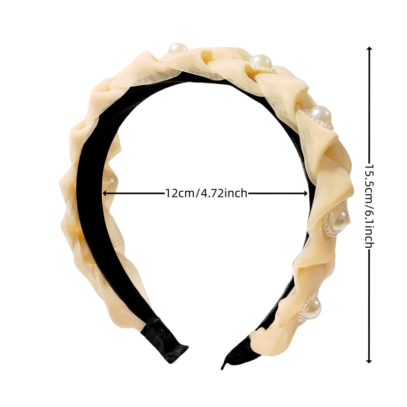 New European and American cross-border hot selling bridal hair accessories women's pearl fabric twist braid hair band mesh all-match hair band