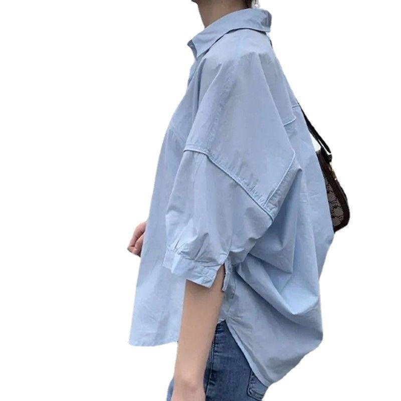 [Spot] Design feeling back hollow short sleeve summer loose slim Korean Hong Kong style leisure top shirt Women