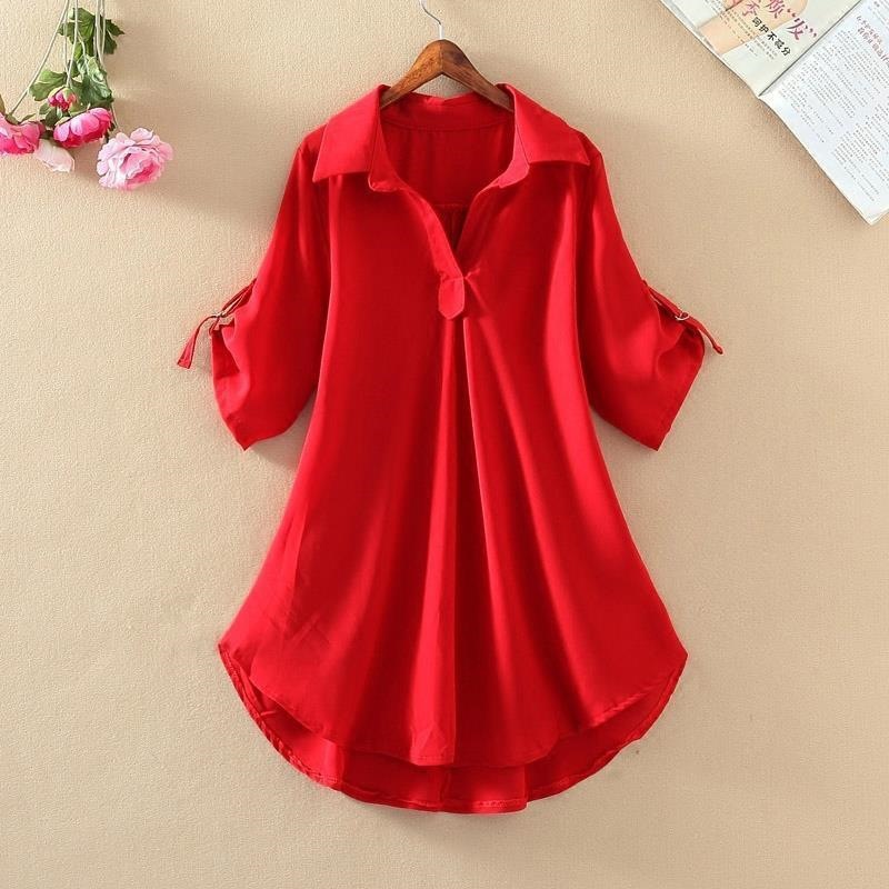 Mid-length short-sleeved chiffon shirt for women 2023 Summer New plus size loose waist slimming chiffon top for women fashion