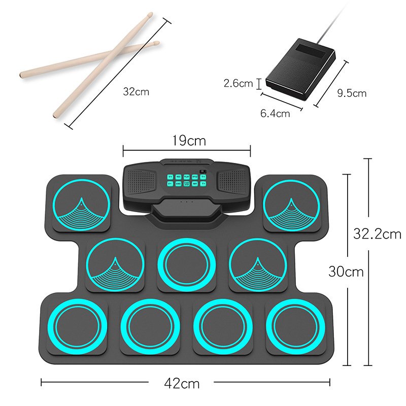 デスクトップ電子ドラムセットダブルスピーカー充電式子供用プレイ Dtx ゲームハンドロールドラムキットスタンドアップ|undefined