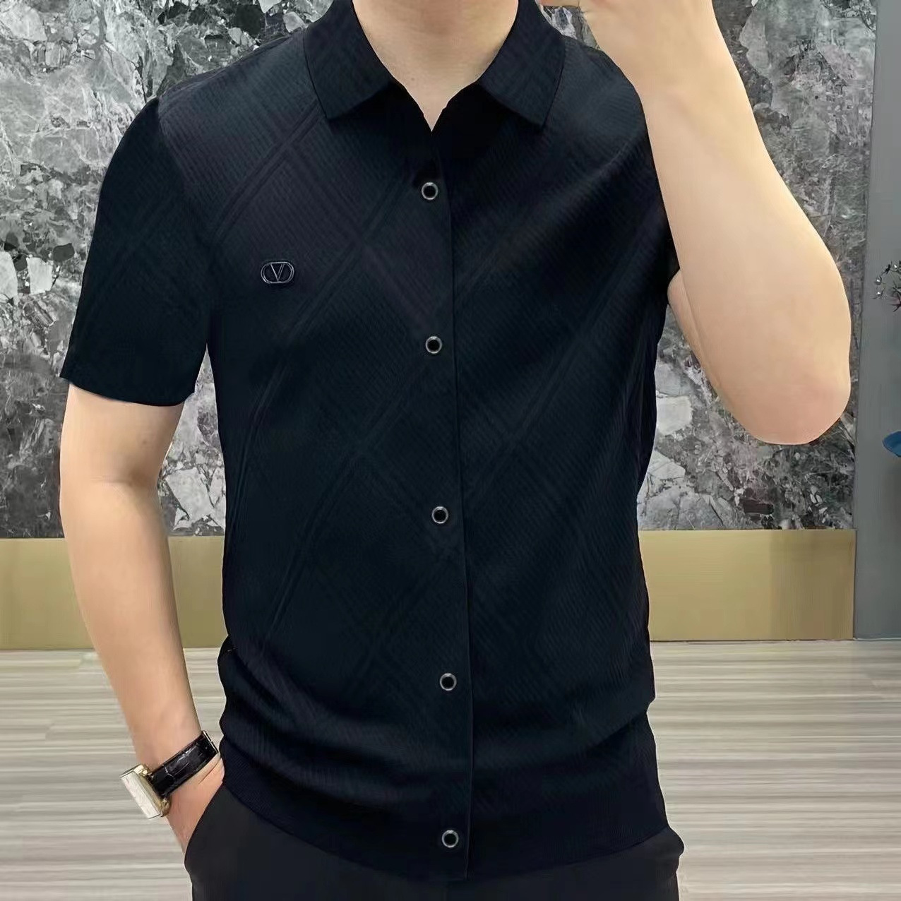 Autumn new men's high-grade light luxury long-sleeved shirt fashion business casual slim fit stitching long-sleeved T-shirt wholesale
