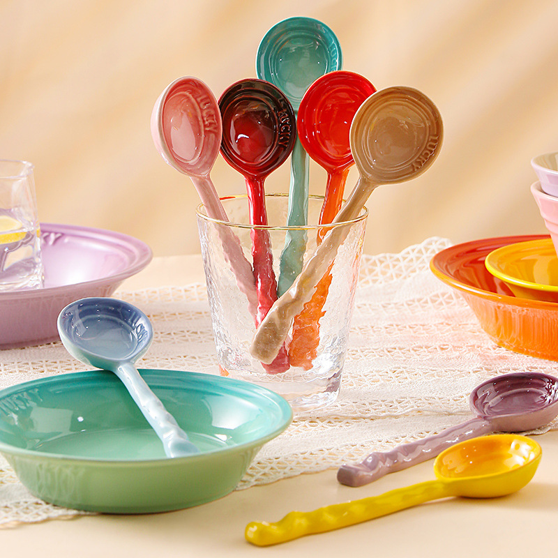 Colorful ceramic long-handled spoon creative high-value household small Spoon soup spoon dessert spoon spoon spoon tableware wholesale