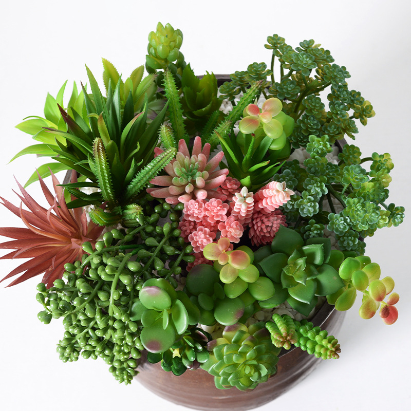 Simulation succulent bonsai flocking mini artificial fake succulent accessories green plant wall DIY home decoration ornaments