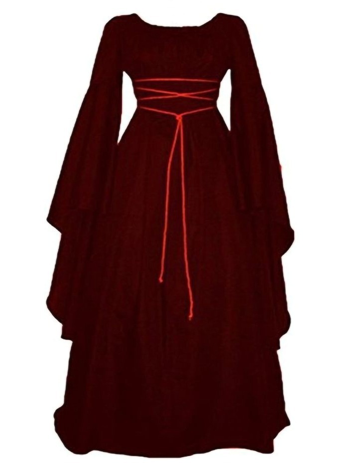 2023 New party long sleeve round neck belt irregular women's dress Halloween vintage clothing