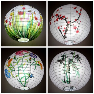 Paper Lantern printing plum blossom bamboo Tulip butterfly flower Mid-Autumn Festival Lantern Festival ornament