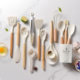 In stock Light version round barrel wooden handle silicone kitchenware 14-piece set 12-piece set