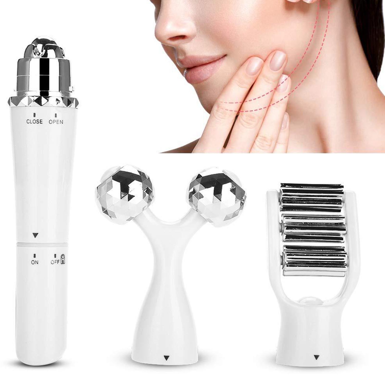 Three-in-one roller V face artifact 3D electric face massager lifting and tightening micro-current beauty instrument face-lifting instrument