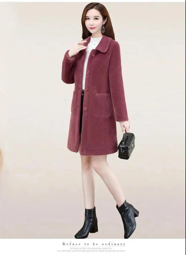  lamb velvet mid-length coat women's 2022 Winter new mother Korean-style large size western style women's coat_voghion.com
