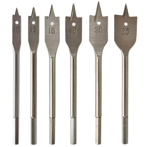 Three-pointed woodworking flat drill 10-25mm woodworking hole opener 6PCs suit hexagonal handle titanium-plated wood drilling bit