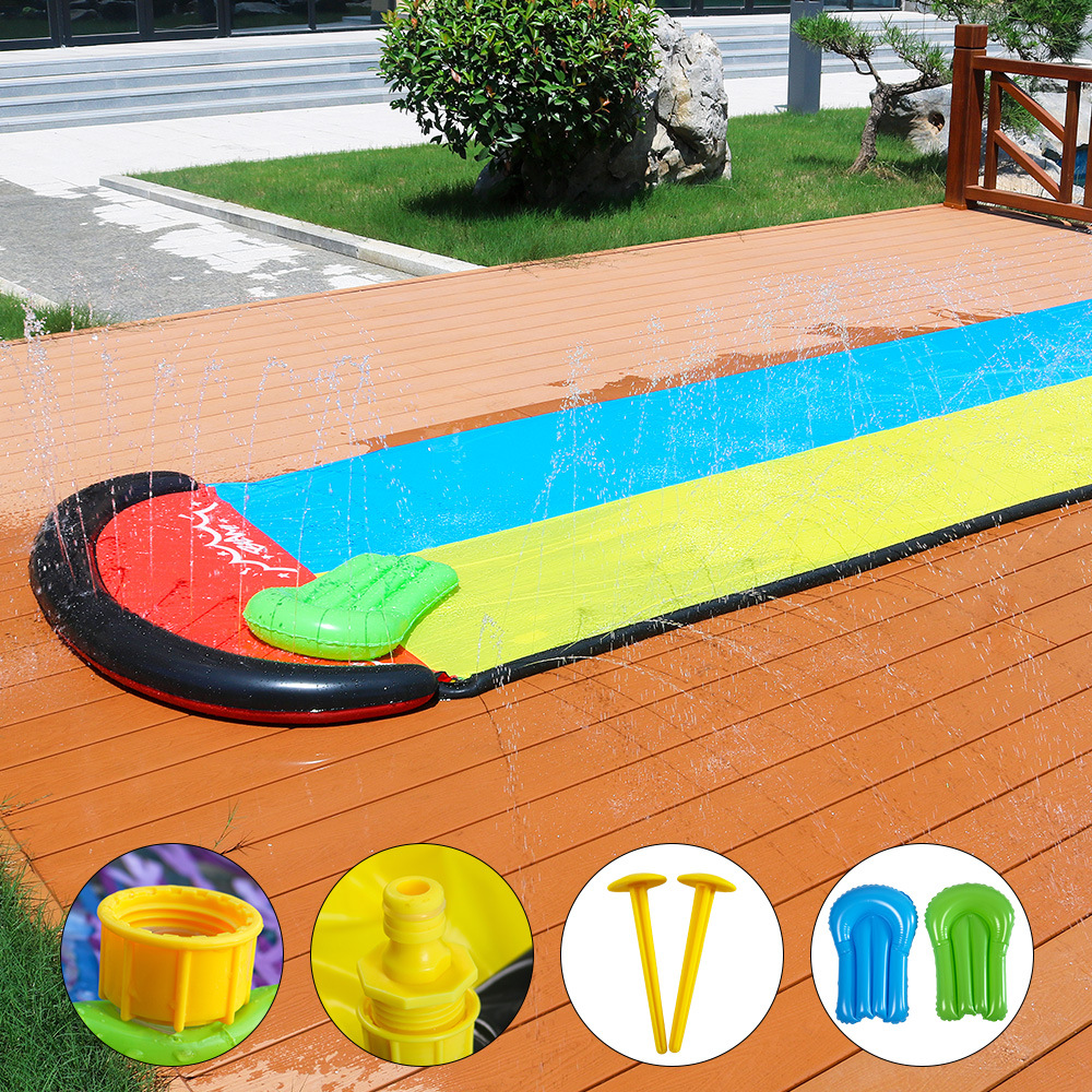 Cross-border new inflatable PVC children's single double water slide parent-child outdoor lawn water spray surfing water skiing props