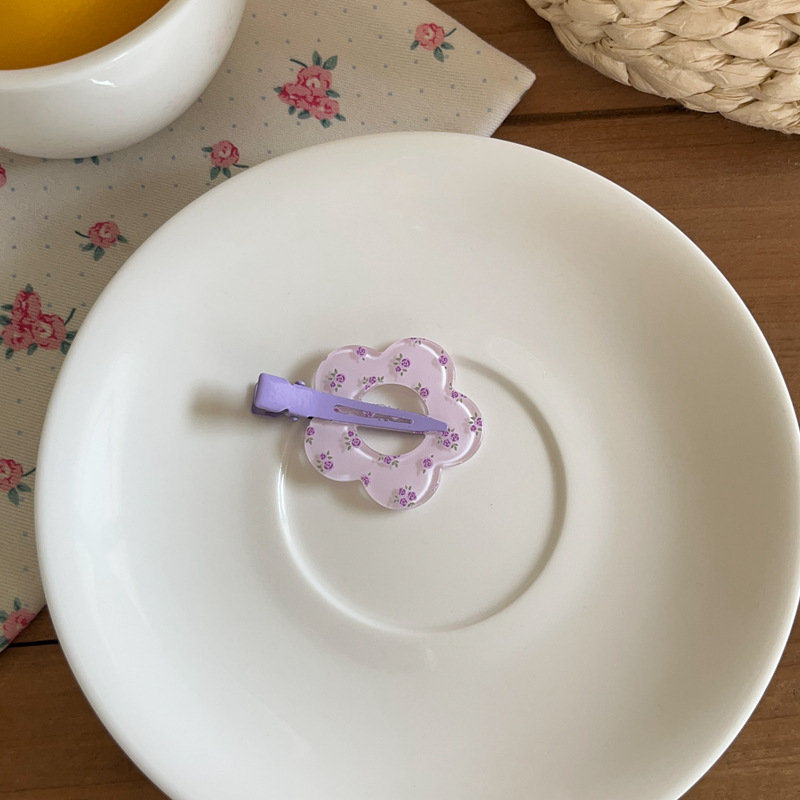 Forcina per capelli con motivo floreale a pois a quadri ritagliati, a forma di cuore, versatile, con fiore, per il trucco, con clip a becco d'anatra, con frangia spezzata_voghion.com