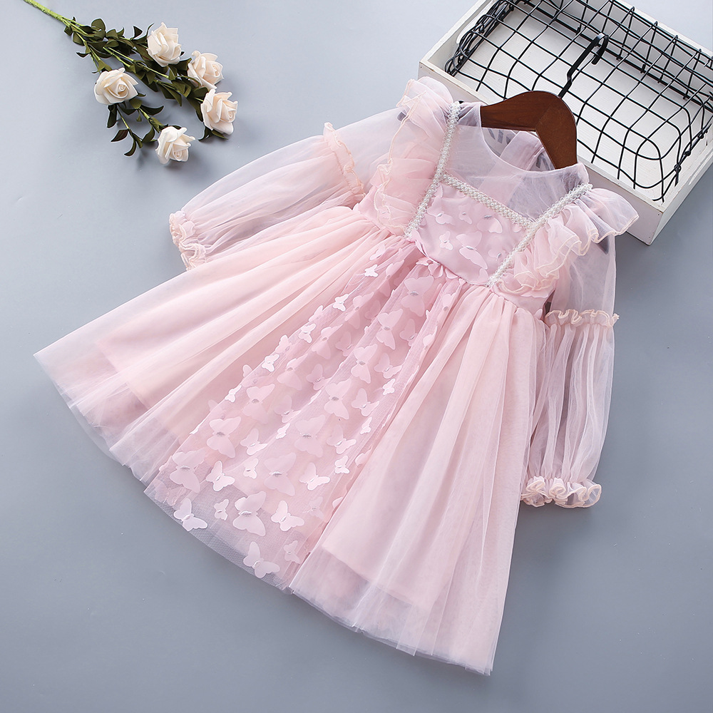 Spring and Autumn Dress Korean Style Girl's Mesh Dress Princess Dress Foreign Trade Fashion Children's Dress Butterfly