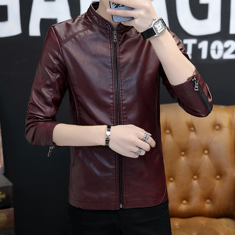 Motorcycle Leather Jacket Men's Autumn New Korean Style Slim-fit Fashionable Youth Men's Casual All-match Large Size Leather Jacket Coat
