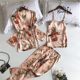 2023 new European and American color home dress nightgown three-piece fashion comfortable lace pajamas set Wholesale