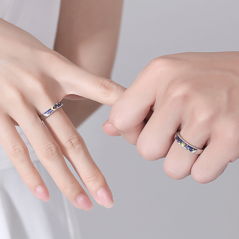Day and Night Thinking Couple Ring Sterling Silver Pair for Men and Women Sun and Moon Ring Niche Birthday Gift for Girlfriend