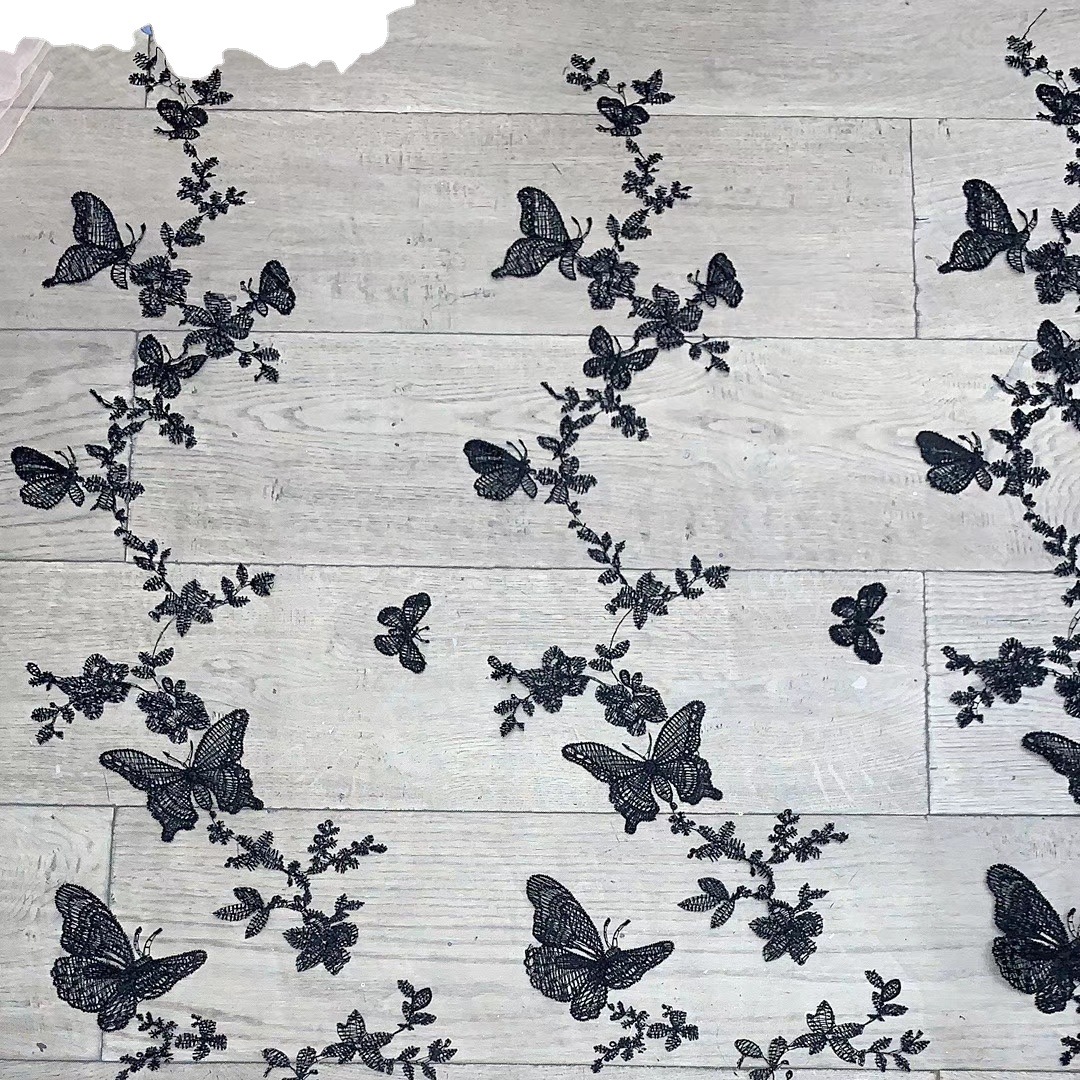 Factory Spring and Summer Embroidery Fabric Flat Embroidery Butterfly Embroidery Fabric Spot Performance Clothing Hanfu Children's Wear Women's Wear Fabric