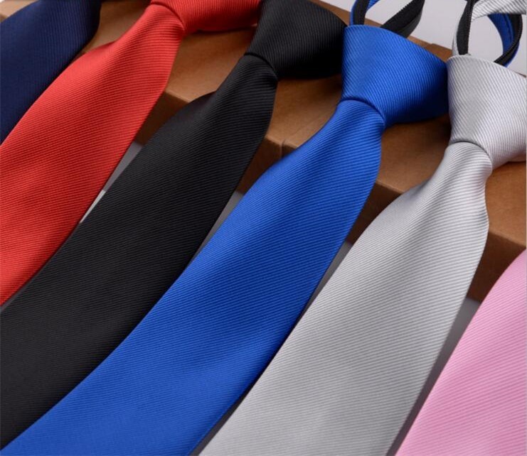 Zipper Tie 5cm Fashionable Casual Korean Style Narrow Edition Easy to Pull Lazy Men's Forsuit Business Black Solid Color Student