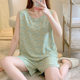 Cotton Silk Pajamas Women's Summer Sleeveless Vest Shorts Cotton Silk Home Clothes Short-sleeved Artificial Cotton Suit Cartoon Cute Thin