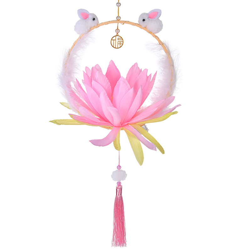 24 Mid-Autumn Festival New Year Lantern Children's Portable Night Light diy Handmade Material Bag Hanfu Luminous Antique Jade Rabbit Lantern