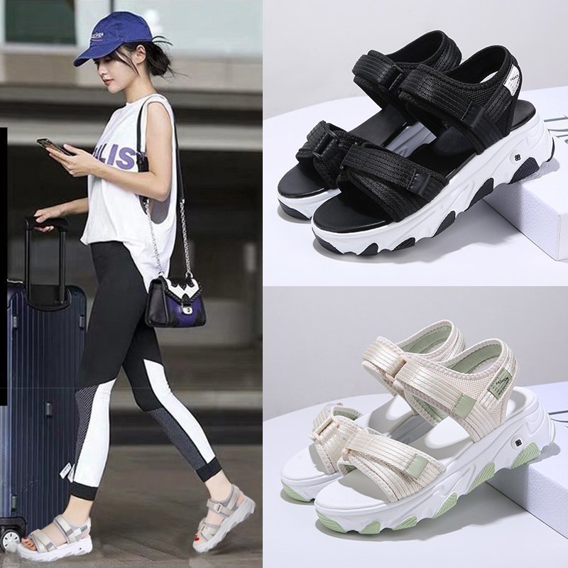 Chanel Style Sandals Women's 2020 Summer New Style Flat Sandals with Trendy Beach Shoes with Velcro Platform Sports Sandals