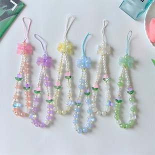 Cross-border supply new tulip flower beaded mobile phone lanyard women's flower mobile phone chain fashion bracelet