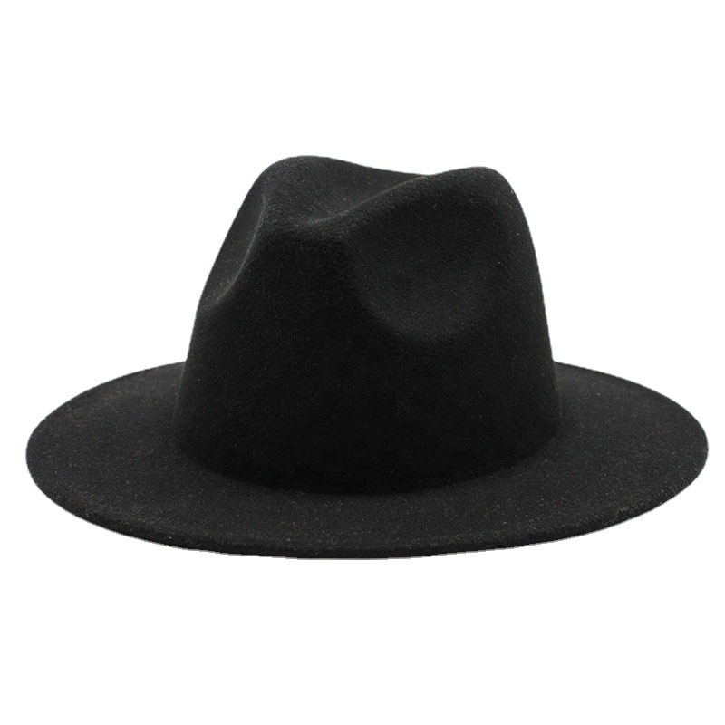 European and American Spring Autumn Winter Black Jazz Hat Children British Retro Flat Wool Felt Hat All-Match Thickened High Quality Top Hat