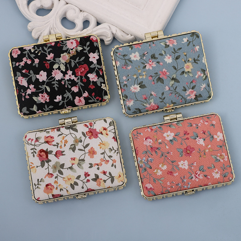 Chinese Style Overseas Gift Artistic Retro Cloth Printed Double-sided Folding Portable Mini Makeup Small Mirror