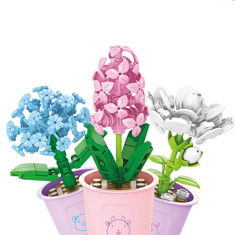 Small particle building blocks bouquet potted succulent plants compatible with Lego desktop decoration model puzzle assembled toys