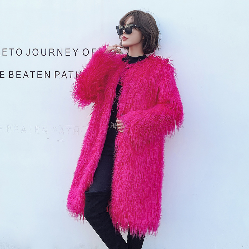 Cross-border Foreign Trade European and American Fur Imitation Fur Beach Wool Lamb Wool Lengthened Fur Coat Personalized Coat