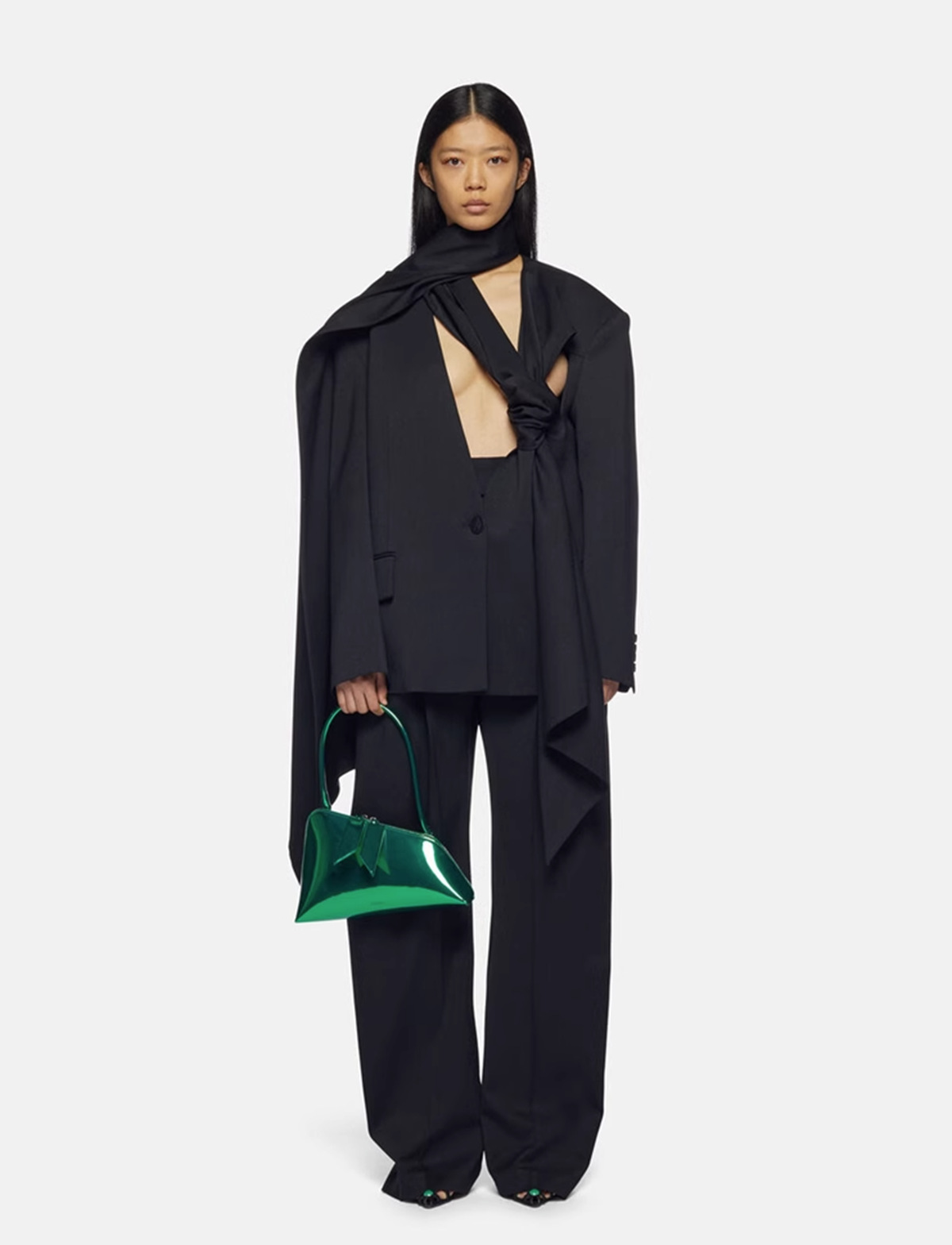 European and American style two-piece women's 23 autumn and winter New scarf-style cut profile suit jacket high waist casual pants suit