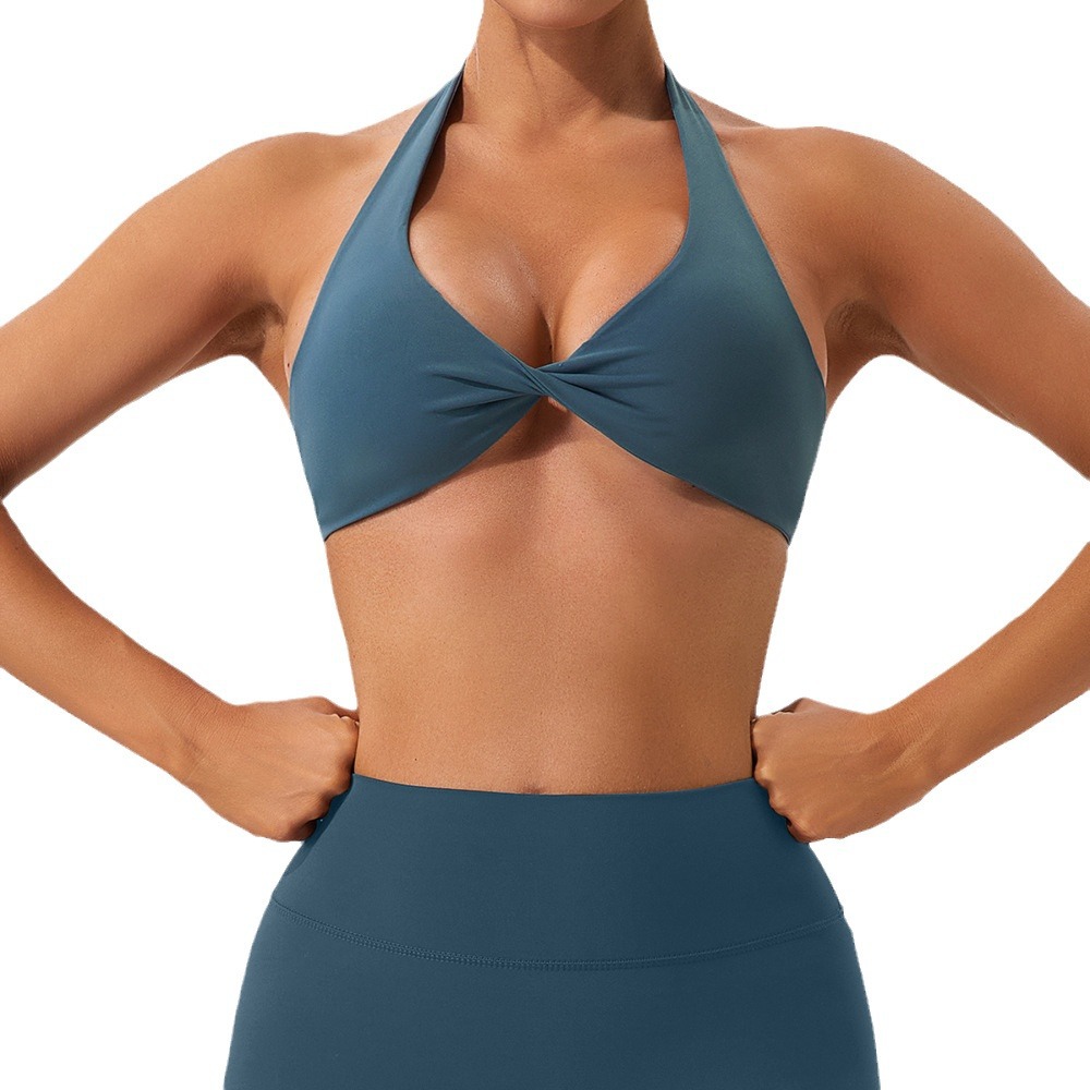 European and American cross-border nude breathable halter beauty back yoga bra tight workout clothes top running sports underwear for women