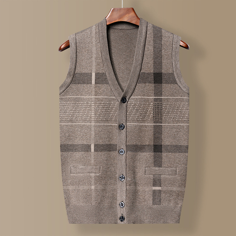 Dad sweater vest men's autumn and winter warm sleeveless waistcoat middle-aged and elderly knitted cardigan vest grandpa wear