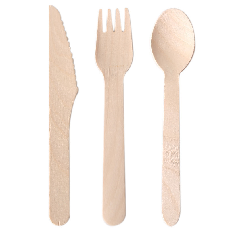 Disposable Birch Tableware Knife and Fork Spoon Degradable Fruit Ice Cream Dessert Knife and Fork Spoon Printable LOGO