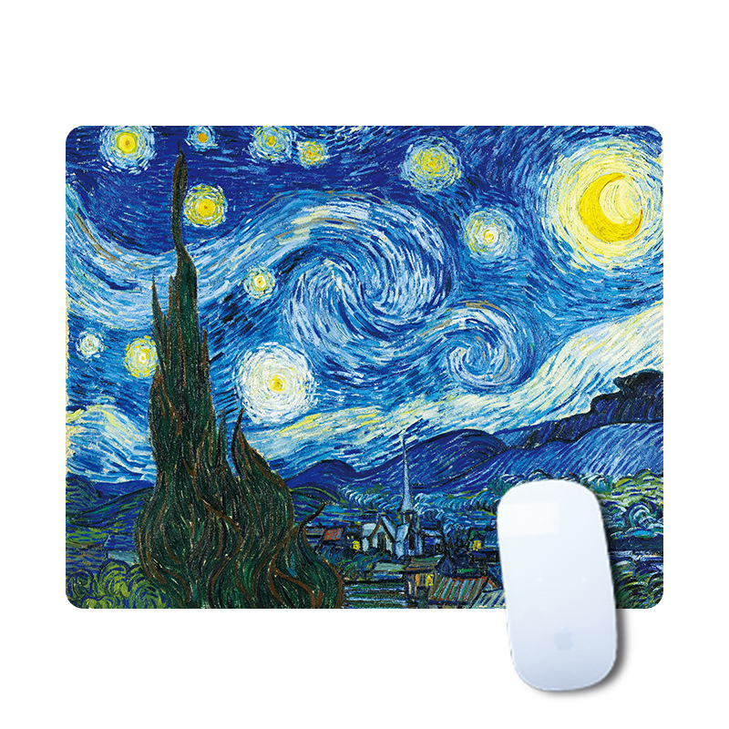 Mouse pad small lock edge rubber text Van Gogh oil painting notebook computer thickened Office spot factory direct sales