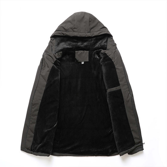 2023winter New plus size fleece-lined hooded jacket outdoor casual men's jacket jacket jacket