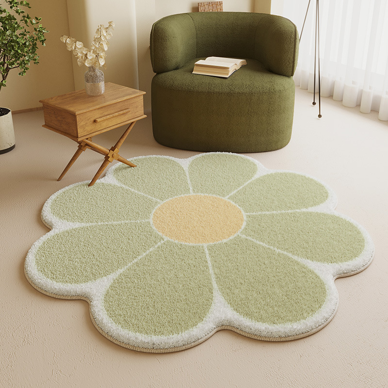 Fresh Flower Study Reading Area Children's Carpet Bedroom Computer Swivel Chair Floor Mat Non-Slip Dirt-Resistant Imitation Cashmere Carpet