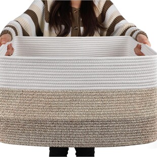 Customized Cotton Rope Woven Storage Basket Square Sundry Storage Box Cut Out Handle Dirty Clothes Basket Toy Basket Organizing Basket
