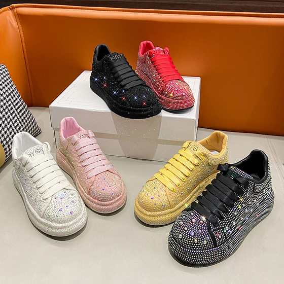 European goods full Diamond women's fashion 2023 Summer ultra-fiber breathable sports casual skate shoes fashion all-Match platform women's shoes